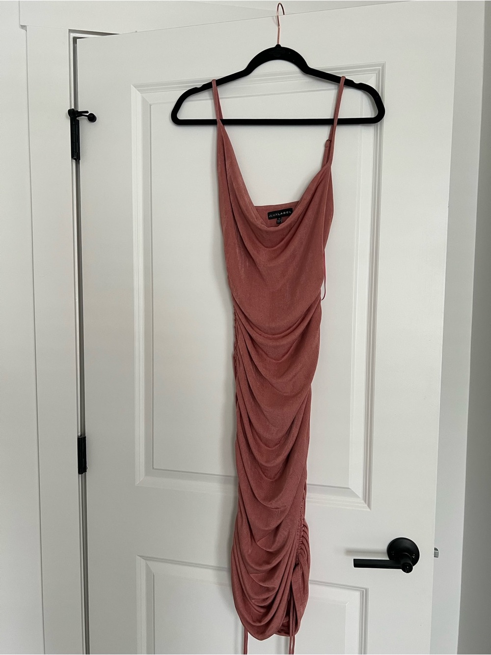 Draped Cowl Neck Ruched Slip Dress - Dusty Rose
